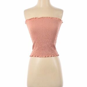 Others Follow Smocked Strapless Crop Top - Dusty Pink